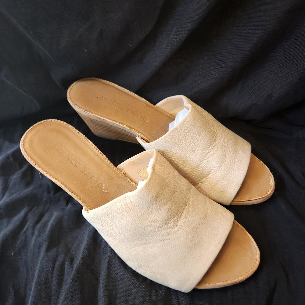 Franco Sarto Diego Wedge Sandals Womens 6M Cream Leather Excellent Slide Heel